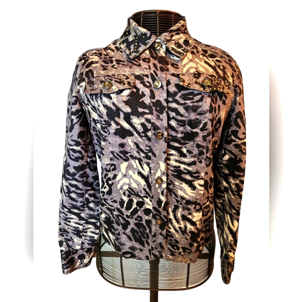 LAURE ASHLEY PETITE animal print jacket with rhinestones.  Size PM. Fully lined